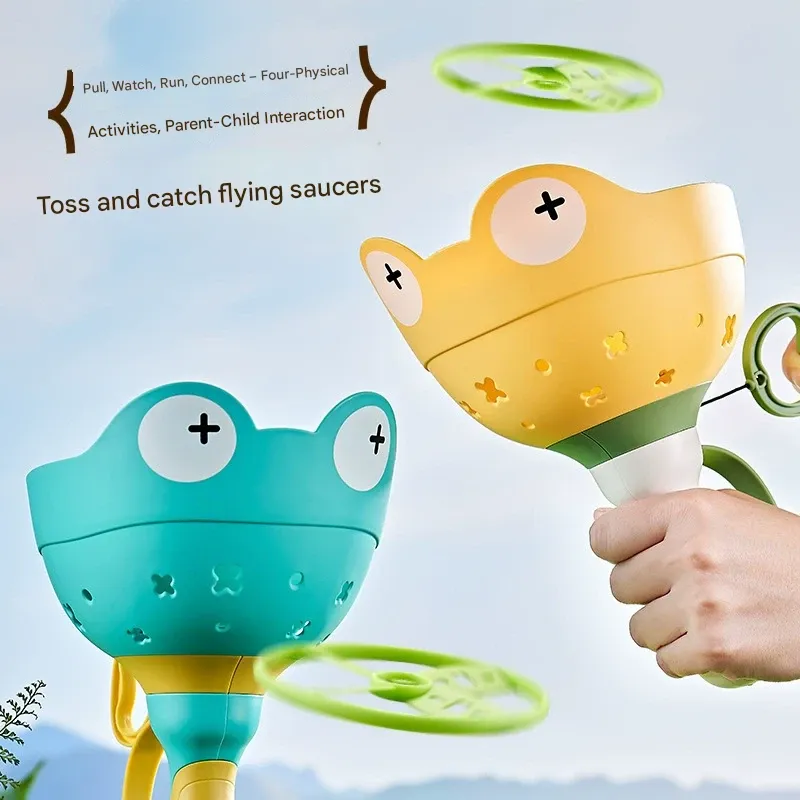 A Pair of Pull-String Launching Flying Discs and Parent-Child Interactive Shooting Bamboo Dragonflies - Outdoor Sports Toys for Kids