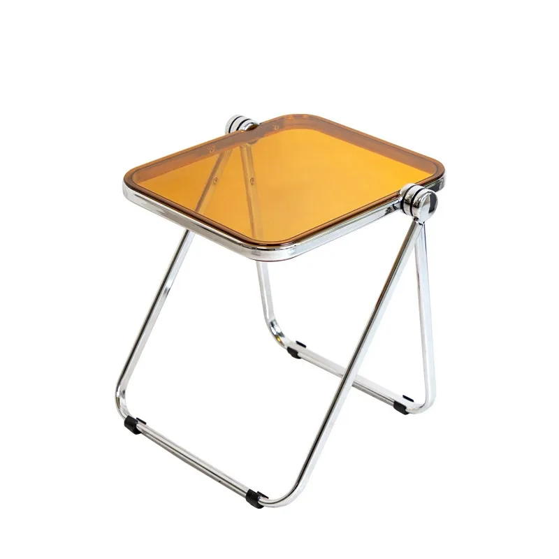 Transparent Amber Acrylic End Table for Living Room - Foldable Low Table for Bedside, Stylish Furniture