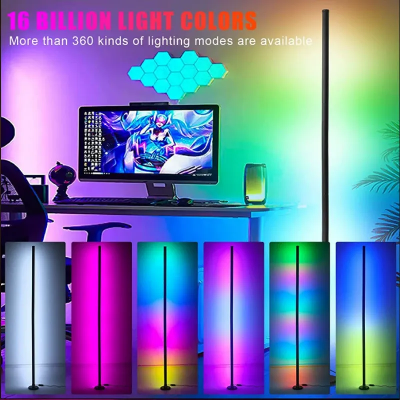 1.45M Iridescent Floor Lamp with Smart Remote, Bluetooth RGB, and Sound Rhythm Sync - Premium Ambient Floor Lighting for Living Room & Bar