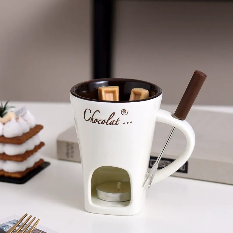 Fondue Cup | Ceramic Fondue Set for Chocolate, Cheese & Swiss Ice Cream - Includes Fondue Forks