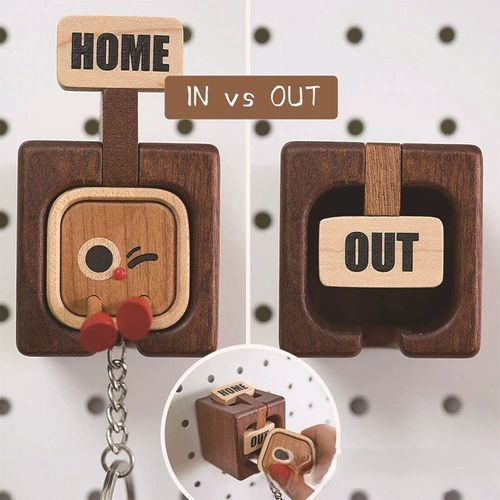 Creative Wooden Home & Out Keychain - Main Label Magnetic Solid Wood Key Fob with Fidgeting Feature