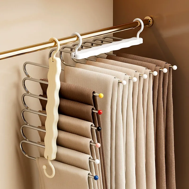 Multi-functional Multi-layer Trousers Hanger   Wave Pattern Foldable Trousers Hanger  Magic No-Mark Trousers Clip Wardrobe Storage Artifact