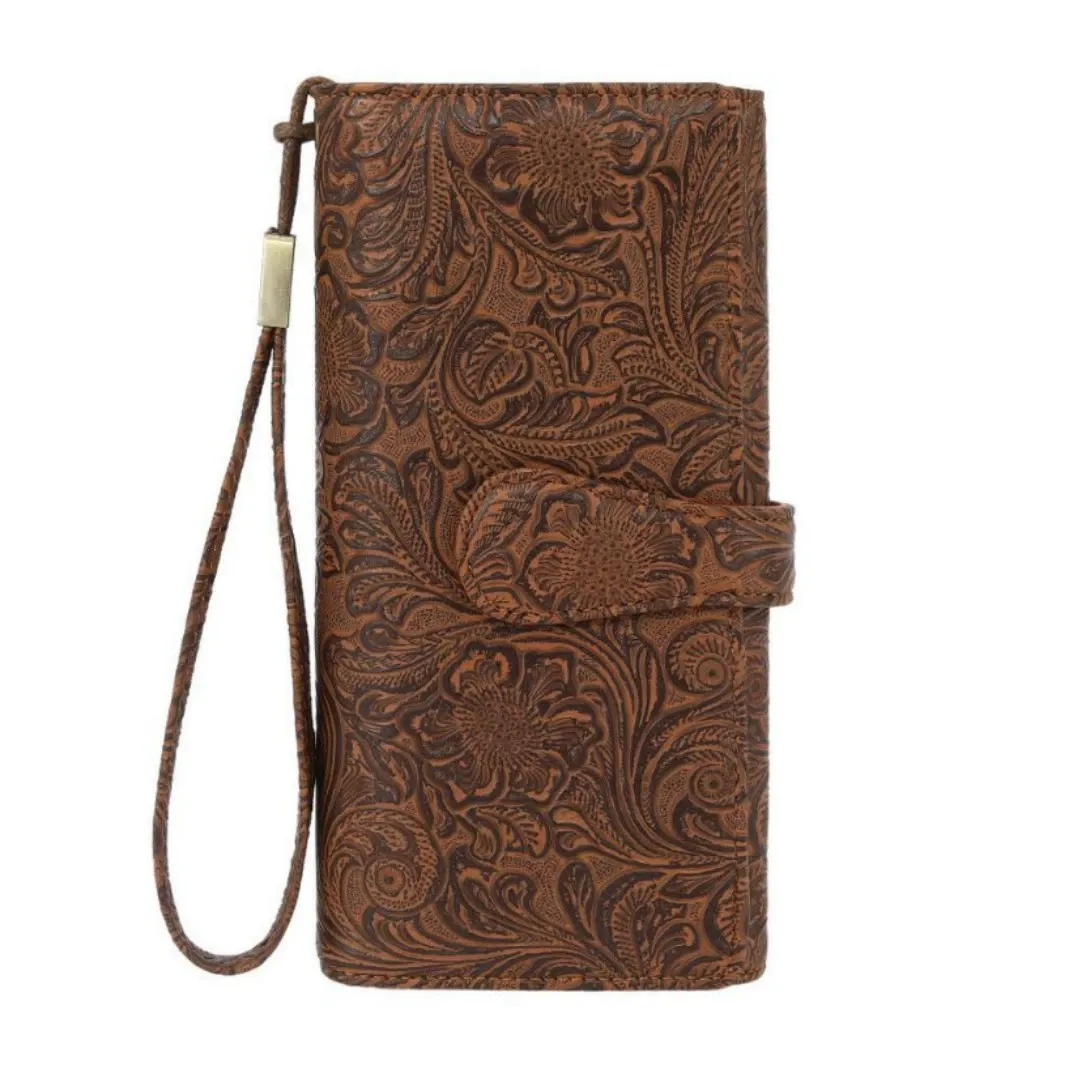 New retro niche wallet - Ethnic style 3D embossed pattern multi-card slot large capacity long clutch purse