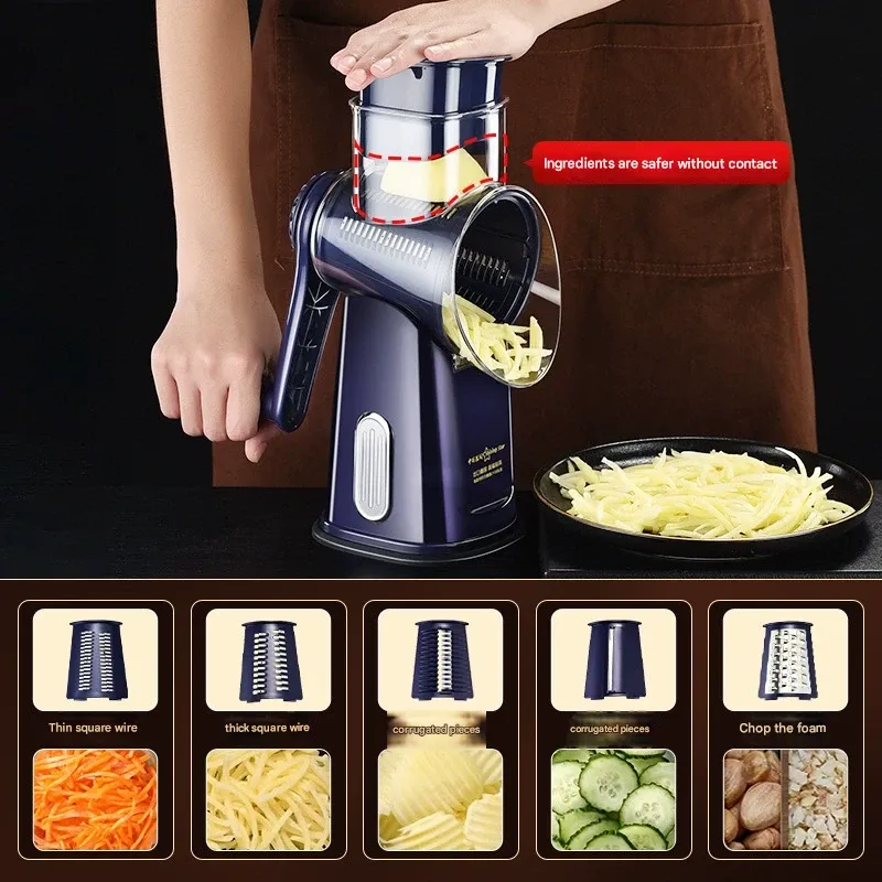 Kitchen Multi-function Rotary Vegetable Cutter - Hand Cranked Vegetable Slicer, Grater and Shredder for Home Use