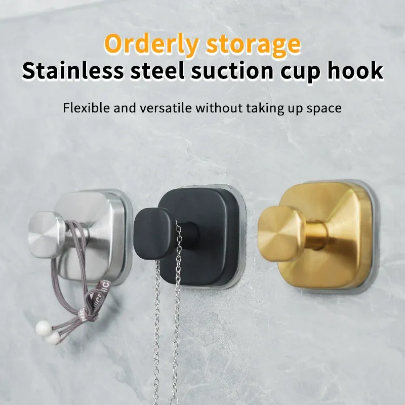（Two packs）Heavy-Duty Suction Hook (304 Grade Stainless Steel)  Secure Bathroom Hook, No Drilling or Residue  Strong Vacuum Grip Hook for Hanging Robes and Towels