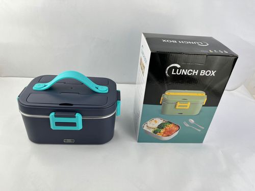 3-Minute Food Warmer | Portable Electric Lunch Box - Home Office Car Use | No-Water One-Touch Heating | Includes Utensil Storage Pouch