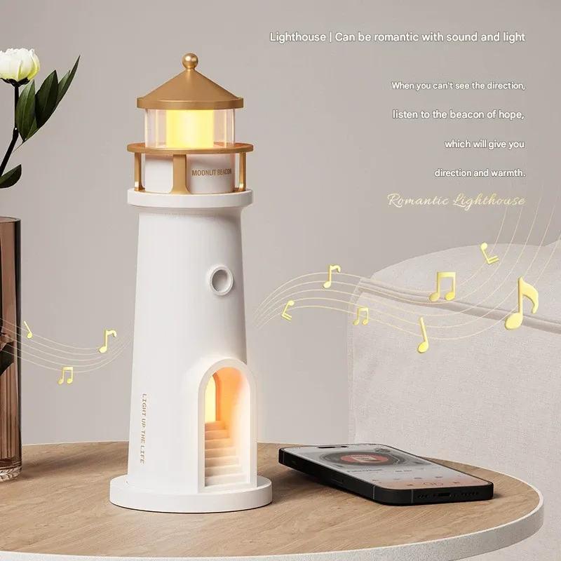 Moon Lighthouse Projection Lamp – Bluetooth Speaker +  Starry Night Light, Remote Control Mood Lamp for Bedroom Decor