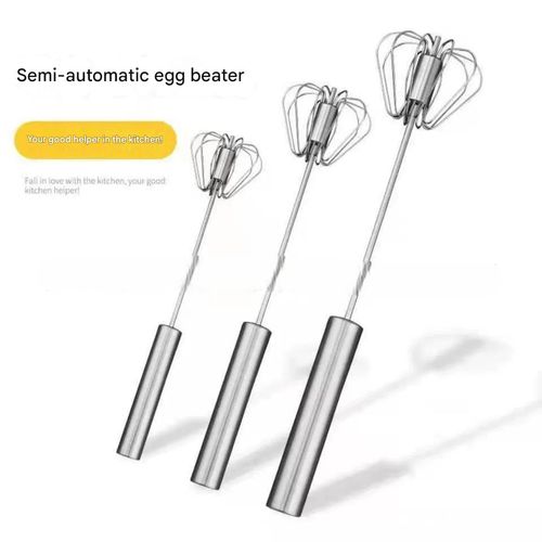 Stainless Steel Handheld Egg Beater, Semi-Automatic Rotary Whisk for Eggs and Cream