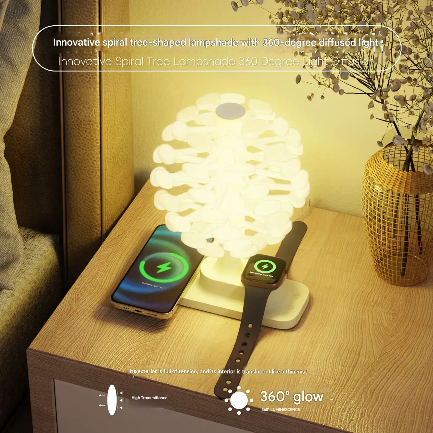 3-in-1 Wireless Charging Station with Adjustable LED Lamp for Phone, Watch, and Earbuds