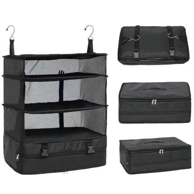 Foldable Travel Clothing Organizer, Hanging Layered Wardrobe Storage Bag, Convenient Dormitory Storage Pouch