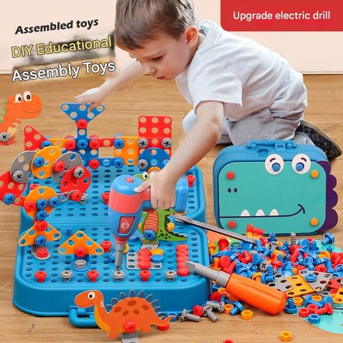 Children's Electric Drill Screw Assembly Building Blocks, Dismantling Toy Toolbox Nut Combination DIY Puzzle Connection Model