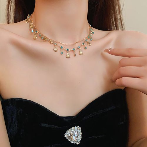 Hot ins diamond shell tassel necklace fashion design clavicle chain temperament light luxury high-end jewelry for women