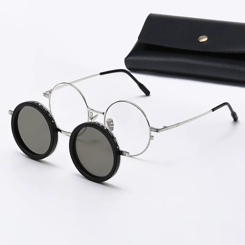 Retro Punk Magnetic ND9 Clip-On Sunglasses - Adjustable Rotating Light Control Lenses (Zero-Power Universal)