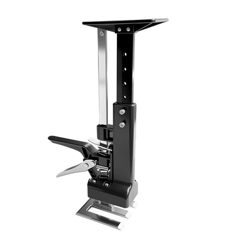 Adjustable Cabinet Installation Jack – A manual lifting and positioning tool for overhead mounting of wall cabinets, doors, windows, and tiles.