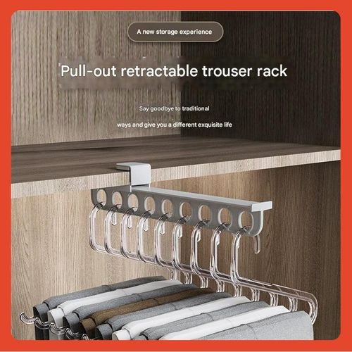 Trousers rack wholesale household pull-out slide trousers rack wardrobe storage space saving punch-free installation trousers rack telescopic support