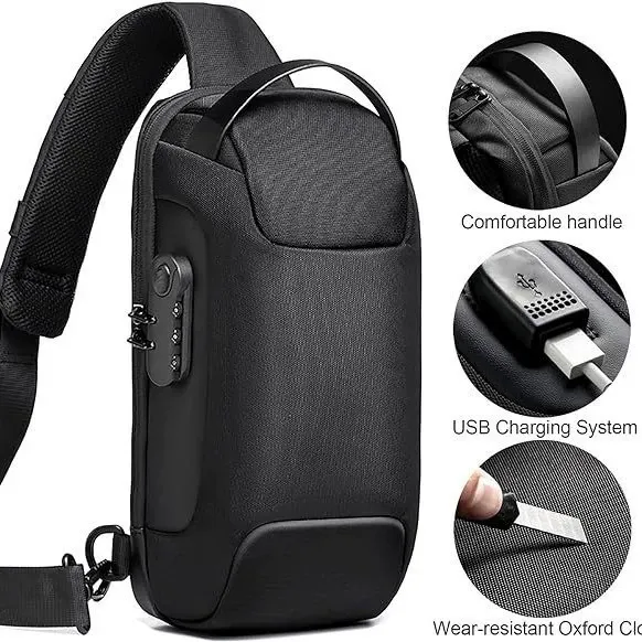 Waterproof, Scratch-Resistant Anti-Theft Combination Lock Crossbody Bag  Oxford Cloth Sporty Crossbody Backpack  Men's Single Shoulder Chest Bag