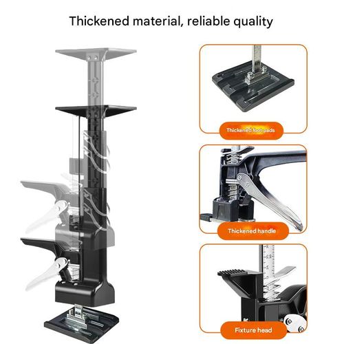 Adjustable Cabinet Installation Jack – A manual lifting and positioning tool for overhead mounting of wall cabinets, doors, windows, and tiles.