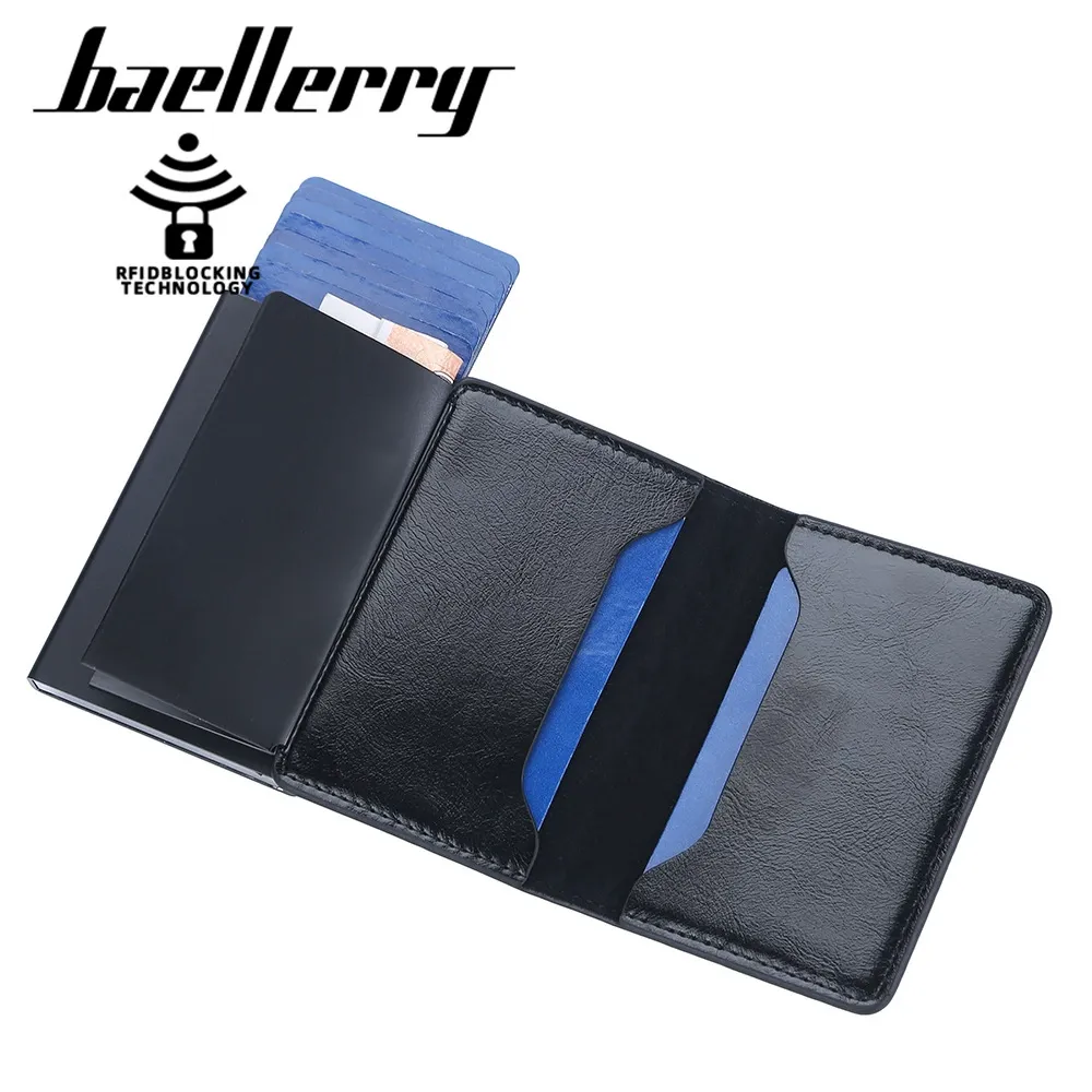 Baellerry Anti-Demagnetization Side-Push Card Case  Waxed Leather Men's Card Holder