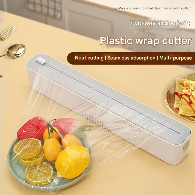 Magnetic Kitchen Plastic Wrap Cutter with Bidirectional Tightening Slide Blade
