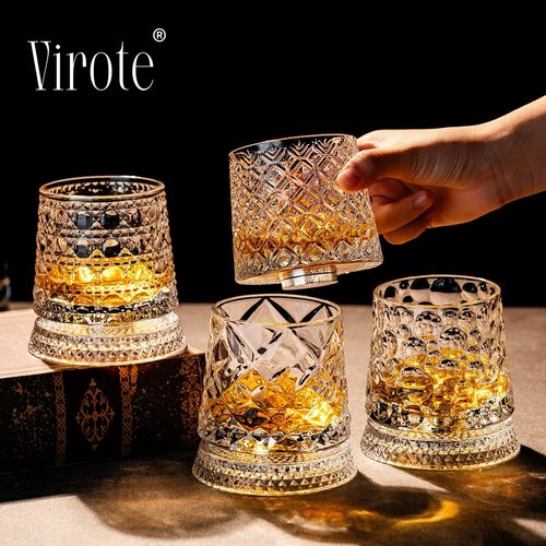 Creative Crystal Rotating Whiskey Glass  Household High-end Tumbler Beer Mug  Stress-Relief Liquor Glass