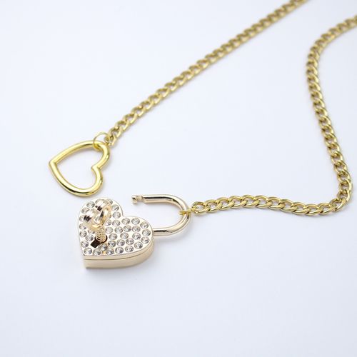 New Lasso Pendant Necklace: Heart-Shaped with Rhinestones, Adjustable Punk-Style Stainless Steel Sliding Loop