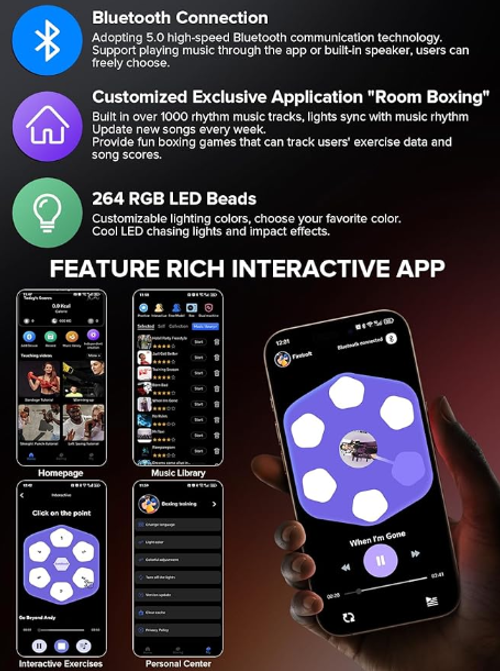 Smart Music Punching Bag - APP Sync + Light Reaction Training! The Hottest Fitness Gadget for Adults & Kids