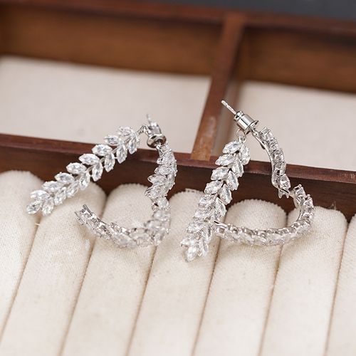 Light luxury full diamond wheat ear front and back earrings high-end zircon flower earrings exquisite small flower earrings