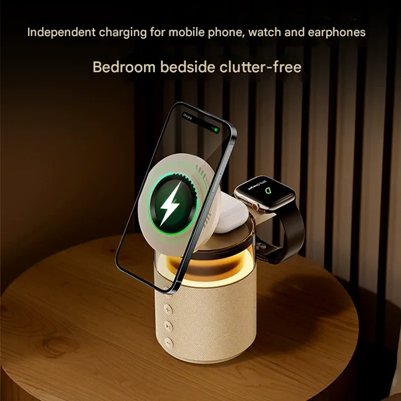 Newman Multi-Function Wireless Charging Bluetooth Speaker | Magnetic Phone Stand with Night Light & Charging Base
