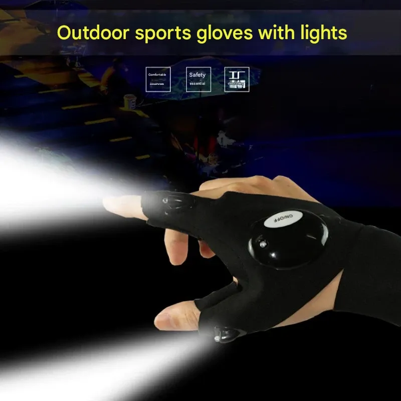 LED Flashlight Fishing Gloves: Illuminated Gloves for Emergency Auto Repair & Night Fishing with Finger Lights