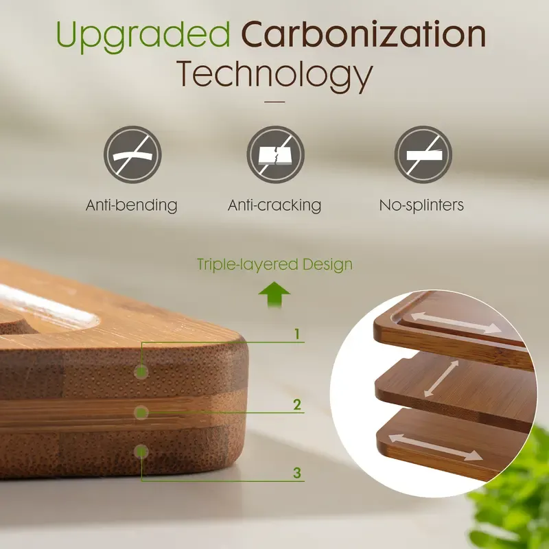 4-Piece Bamboo Cutting Board Set with Holder - Food-Grade Charcuterie & Chopping Boards for Meat, Vegetables, Fruits - Durable, Eco-Friendly, 3 Sizes for Kitchen Use
