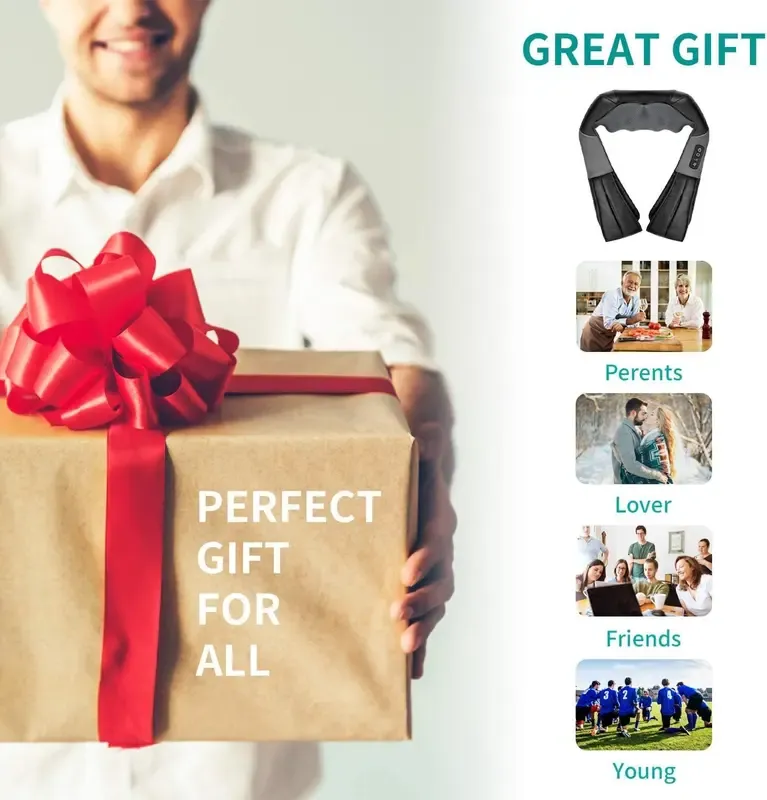 Neck and Back Massager with Heat Function 8 Kneading Nodes Adjustable Speeds 15-Minute Auto-Shutoff Lightweight Daily Use