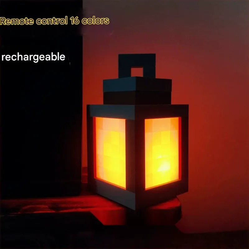 Minecraft Glowing Lantern Night Light - Rechargeable Torch Lamp, Children's Bedroom Ambient Lighting