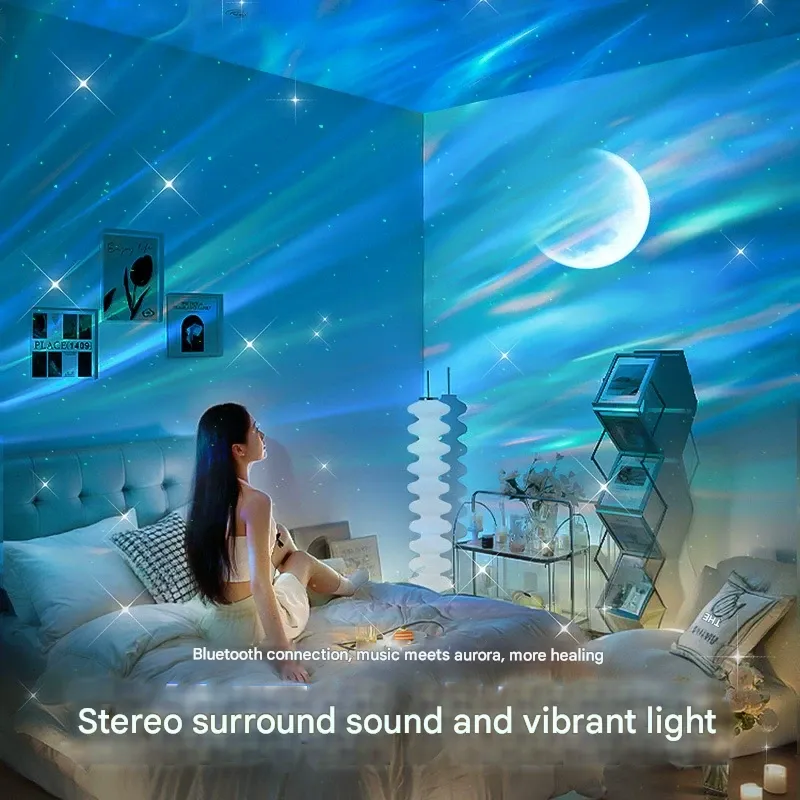 Star Projector with Aurora & Wave Light, Bluetooth Speaker, and Night Light
