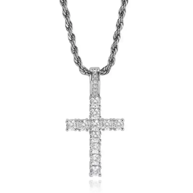 Hip Hop Cross Cubic Zirconia Necklaces for Men Christian Cross Pendant Necklace 18-24 Inches Chain - Religious Jewelry Gift