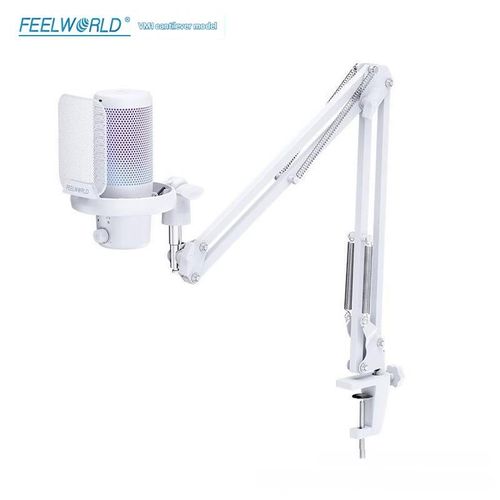 FEELWORLD VM1-AS-W USB Condenser Gaming Microphone – One-Key Noise Reduction & Mute