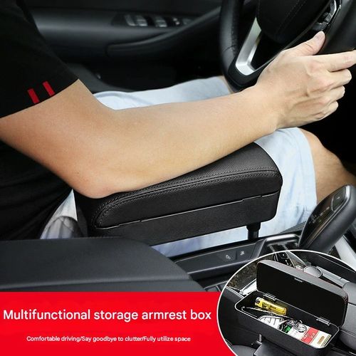 Universal Car Center Console Armrest Box -Multi-Function Adjustable Elbow Rest+Wireless Charging Pad+Storage Organizer+Liftable Design