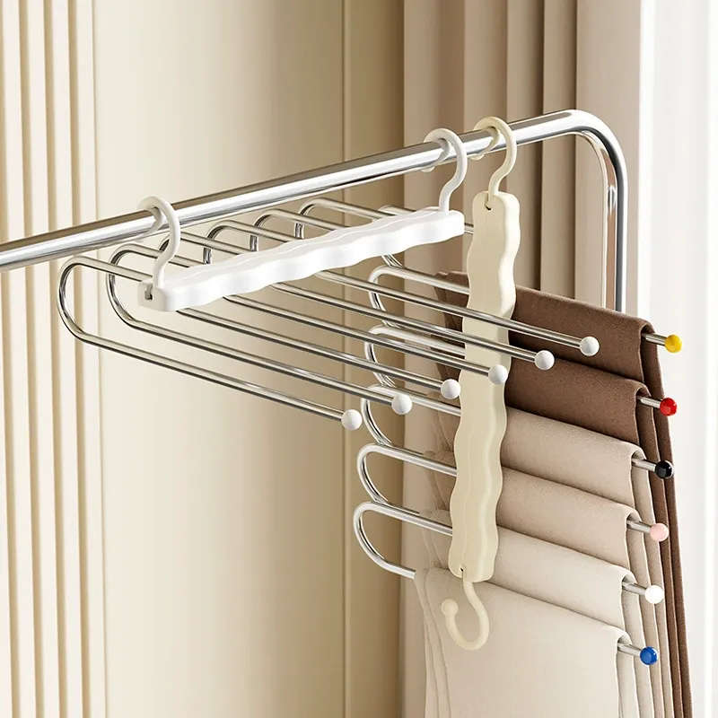 Multi-functional Multi-layer Trousers Hanger   Wave Pattern Foldable Trousers Hanger  Magic No-Mark Trousers Clip Wardrobe Storage Artifact