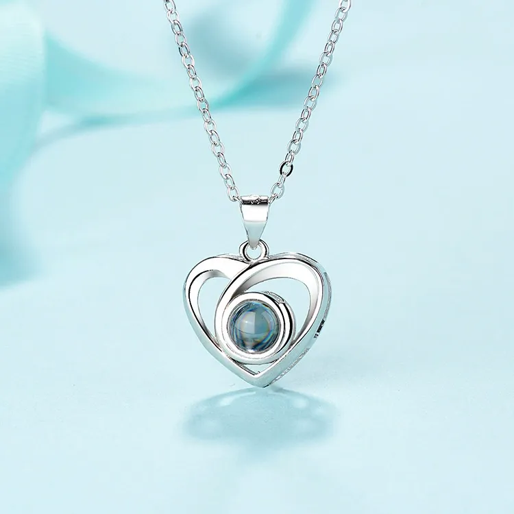 （Gift box not included）S925 Sterling Silver Heart Pendant Necklace - 100 Ways to Say I Love You Love's Memory Necklace