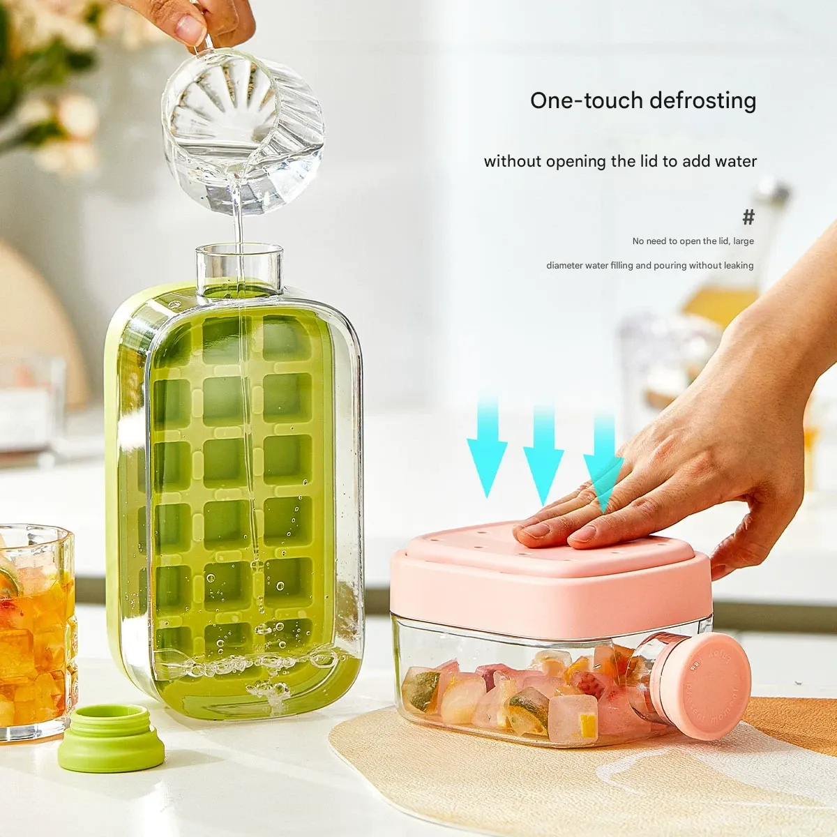 Trendy COOL Ice Cube Tray – Zero-Contact Press-Release Ice Mold, Outdoor Straw Cup & Fitness Drink Ice Jug