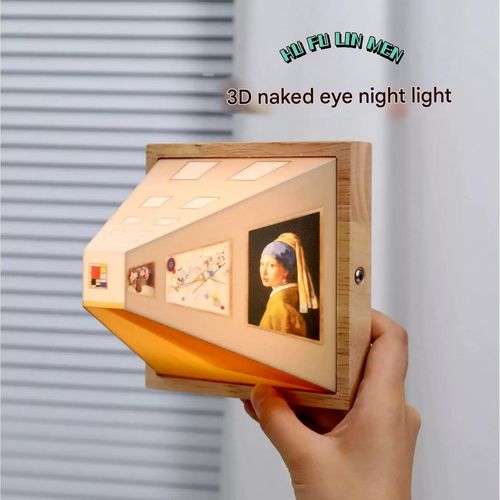 3D naked eye vision night light living room home light luxury wooden punch-free wall lamp bedside ornaments atmosphere light