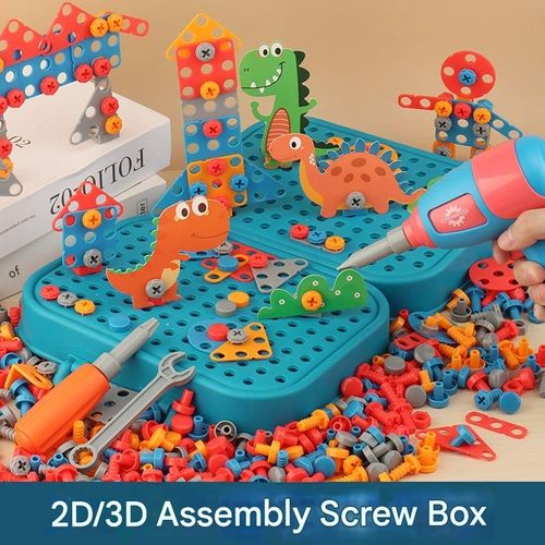 Children's Electric Drill Screw Assembly Building Blocks, Dismantling Toy Toolbox Nut Combination DIY Puzzle Connection Model