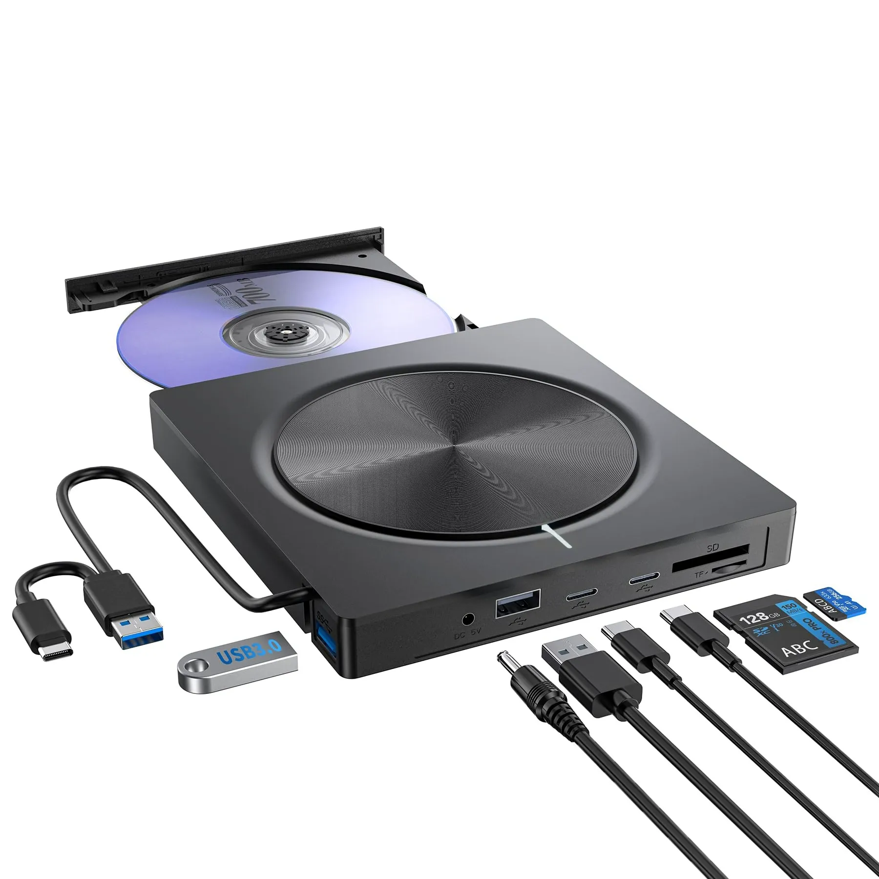 Multi-Function External DVD Drive Burner, USB Type-C CD&DVD Rewriter for Laptops and Desktop Computers