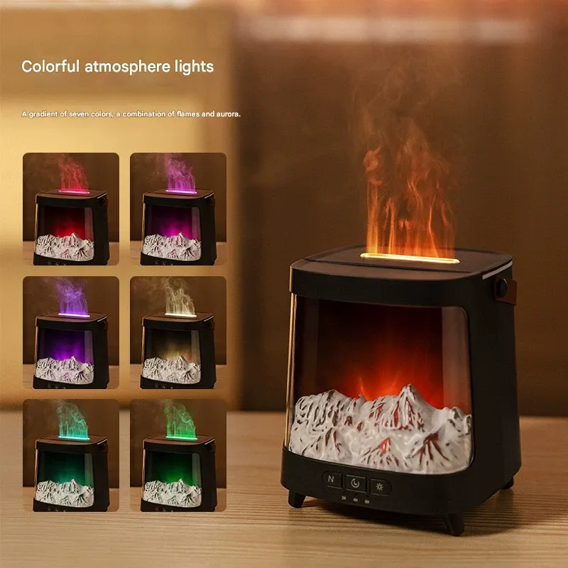New Aurora Flame Aroma Diffuser - 3D Simulation Electric Essential Oil Diffuser, Quiet Bedroom Humidifier with Remote Control