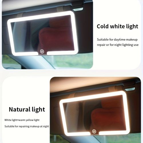 Vehicle Makeup Mirror - HD Sun Visor for Passenger Seat, Vehicle LED Three-Color Adjustable Vanity Mirror