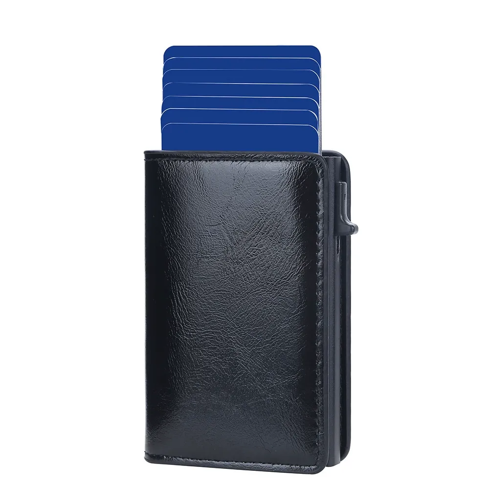 Baellerry Anti-Demagnetization Side-Push Card Case  Waxed Leather Men's Card Holder