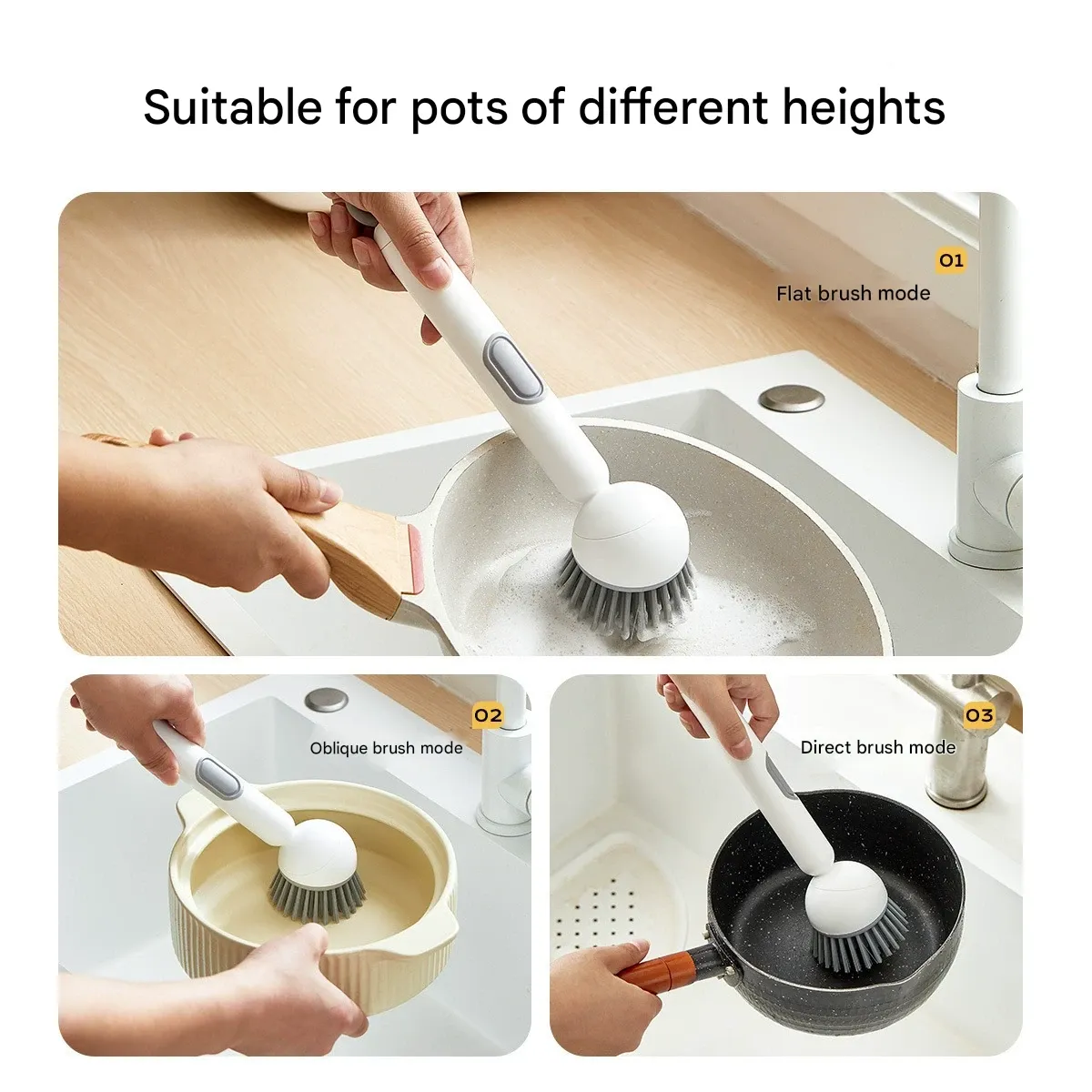 Long Handle Liquid-Adding Rotating Pot Brush, Kitchen-Specific Pot Scrubber, Non-Greasy Non-Scratch Pot Multi-Functional Cleaning Brush