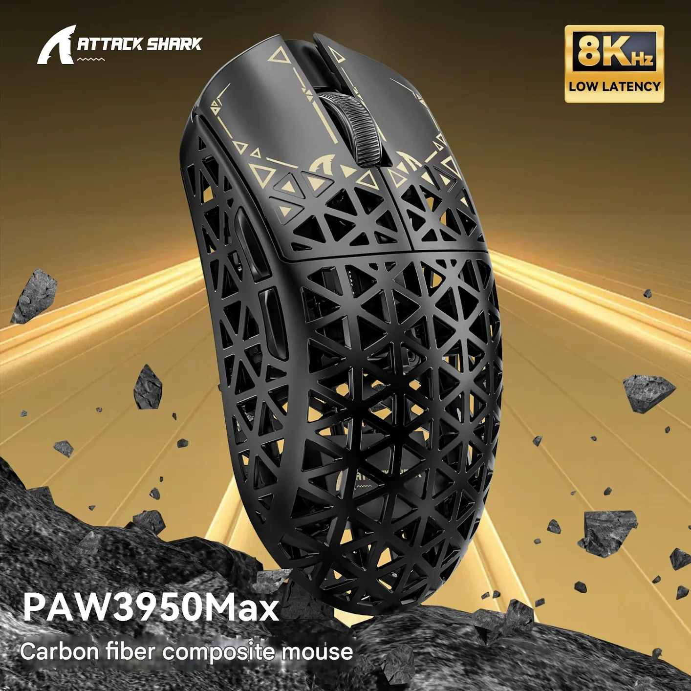 Attack Shark R5 Ultra Carbon Fiber Wireless Mouse - Ultra-Lightweight PAW3950 Gaming Mouse with Triple-Mode Connectivity (Bluetooth  2.4G  Wired) & 8K Polling Rate