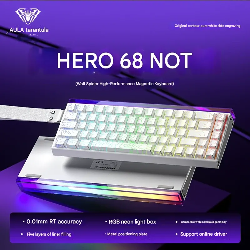 8K Overclocking Engine | AULA HERO 68HE Magnetic Axis Mechanical Keyboard for Esports | RT Mode Instant Trigger | Hot-Swappable Customization | RGB Spectacular Lighting | Pro-Grade Response