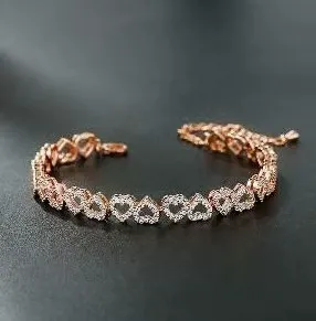 Valentine Gift Women's Elegant Artificial Zircon Decorated Heart Design Bracelet, Fashion Jewelry Accessories for Party, Daily Clothing Decor for Girl