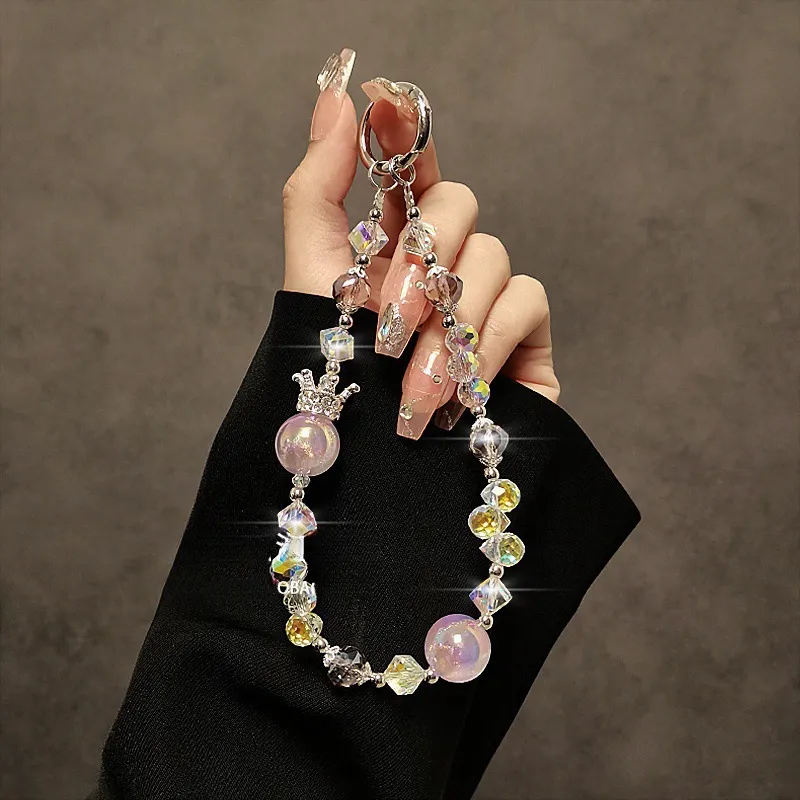 Premium Luxury Crown Crystal Pearl Phone Strap - Short Lanyard for Bags & Keys Elegant Accessory